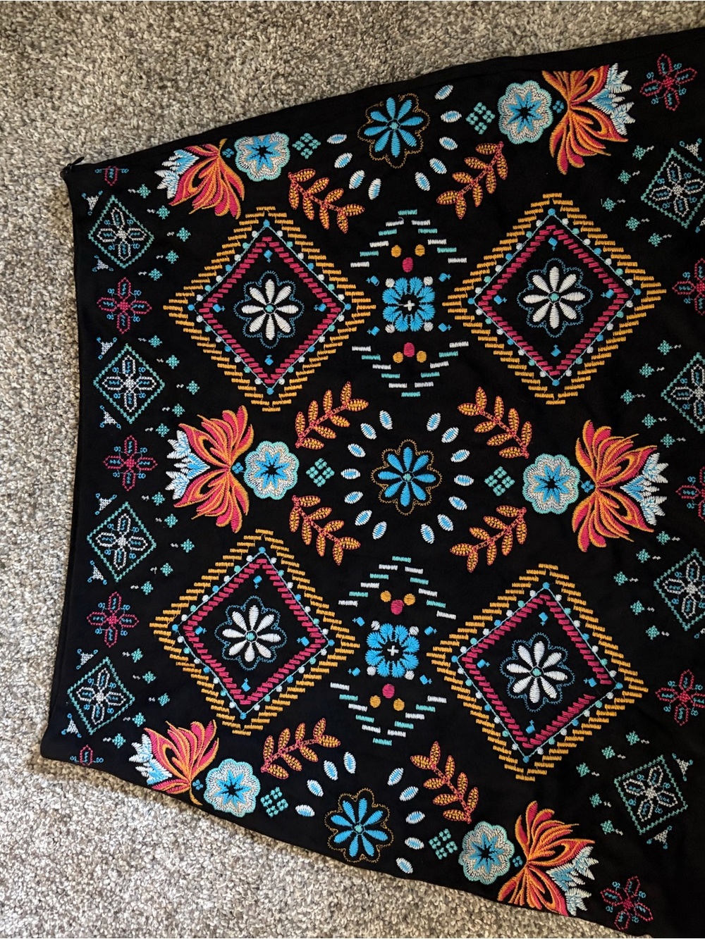 Savanna Jane NWT Black Mini Skirt Multicolor Embroidered Floral Boho Festival - Picture 6 of 11